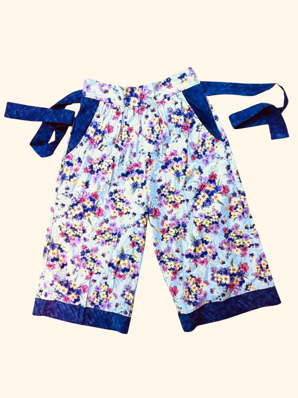 Dee’s Designs High Waist Wide Leg Capris Floral Violets Cottagecore Handmade